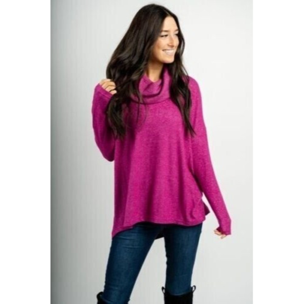 Z Supply Womens XS Melysa Marled Jewel Pink Incredibly Soft Cowl Neck Sweater